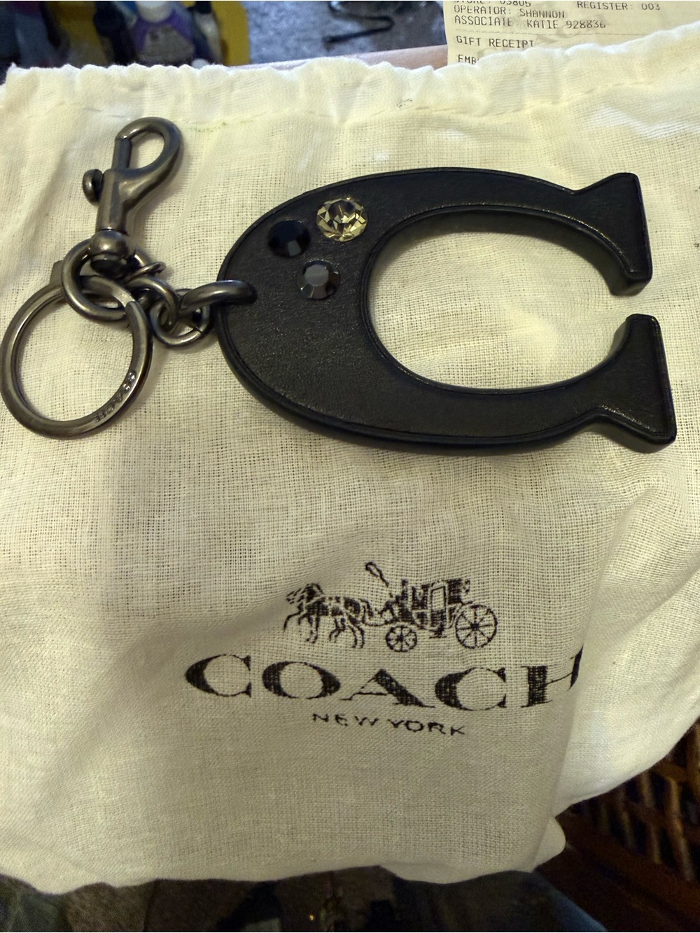 Coach Black Leather Horseshoe Keyring with Gunmetal Hardware BNIB
